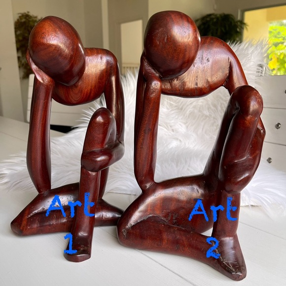 ART-1 | Abstract Hand Carved Wood Thinking Man Cross-Over Legs Sculpture Statue - Picture 5 of 13